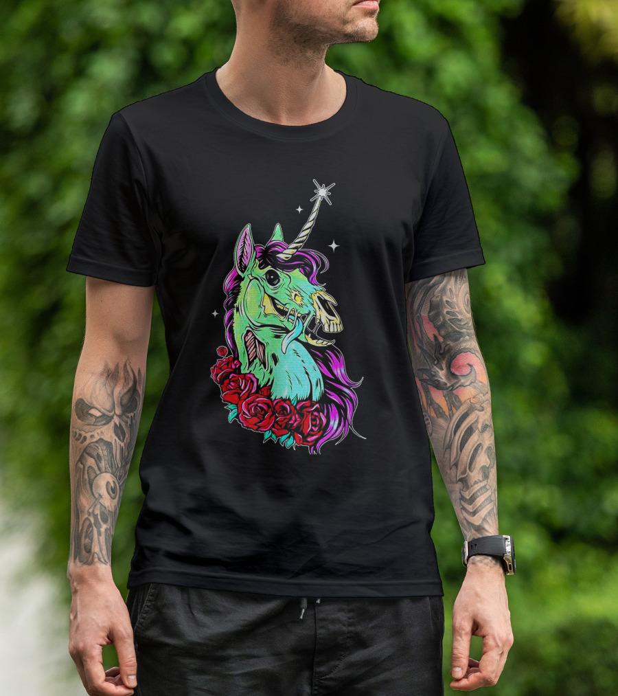 Funny Rose Floral Unicorn Horse Zombie Vibes T-Shirt