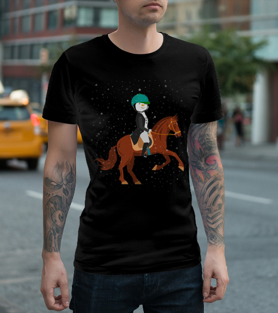 Funny Snowman Horse Riding in Winter Wonderland T-Shirt
