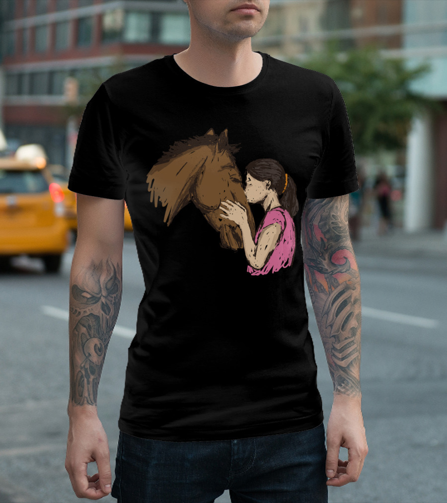 Girl Kissing A Horse Riding Companionship T-Shirt