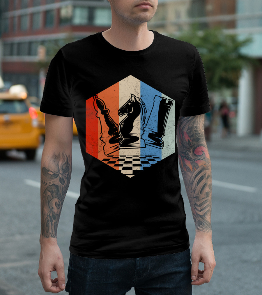 Funny Bishop Horse Rook Chess QD Retro Chessboard T-Shirt