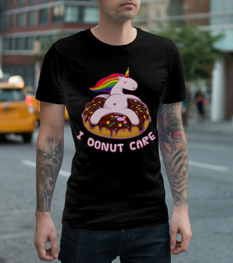 Funny Unicorn I Donut Care Magical Horse Pool Donut T-Shirt