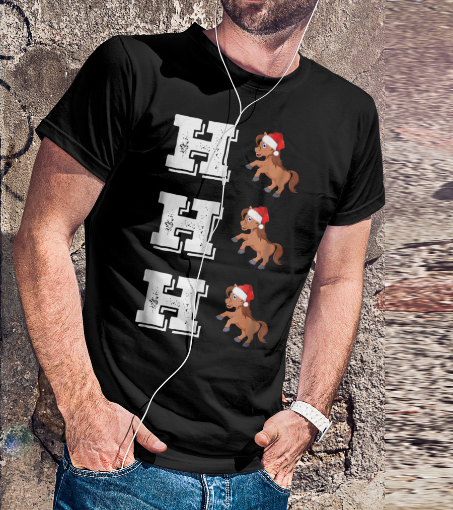 Ho Ho Ho Funny Xmas Horse Lover Santa Hat T-Shirt