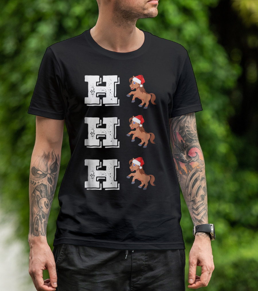 Ho Ho Ho Funny Xmas Horse Lover Santa Hat T-Shirt