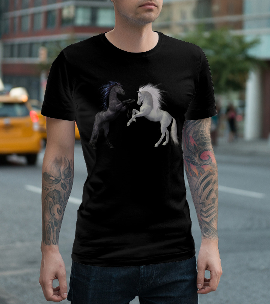 Girl's Horse Play Horseback Riding Esquireian Black Stallion White Mare T-Shirt