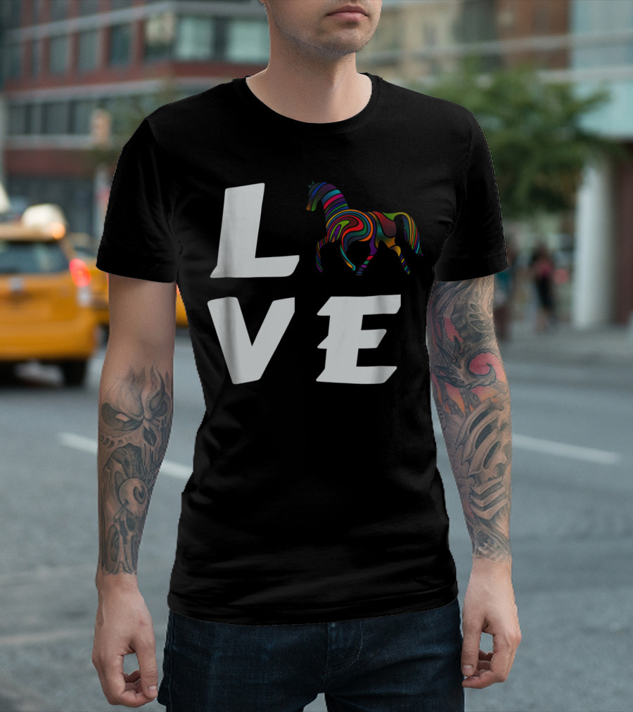 LOVE Girls Love Horses Colorful Horse T-Shirt