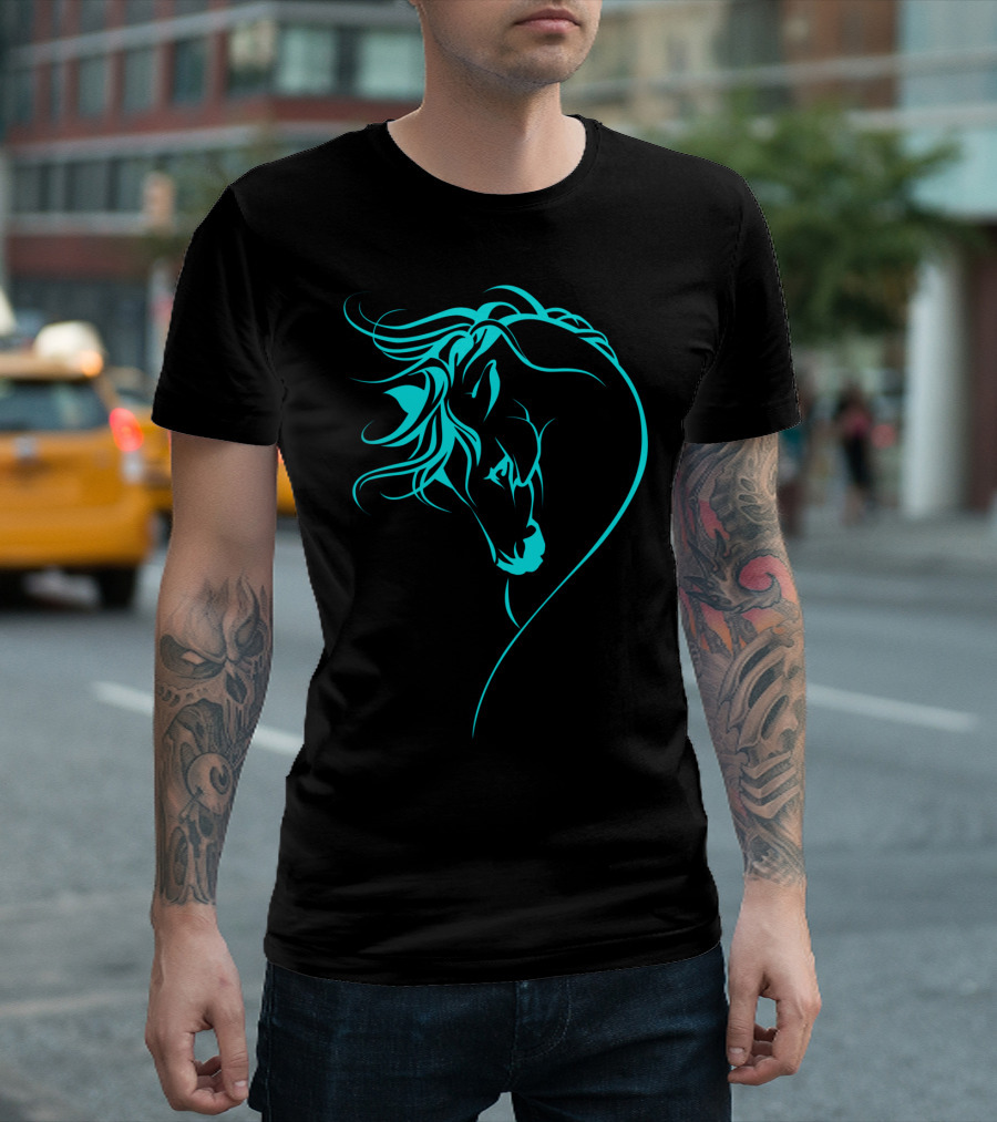 Glowing Horse Beautiful Horses Blue Neon T-Shirt