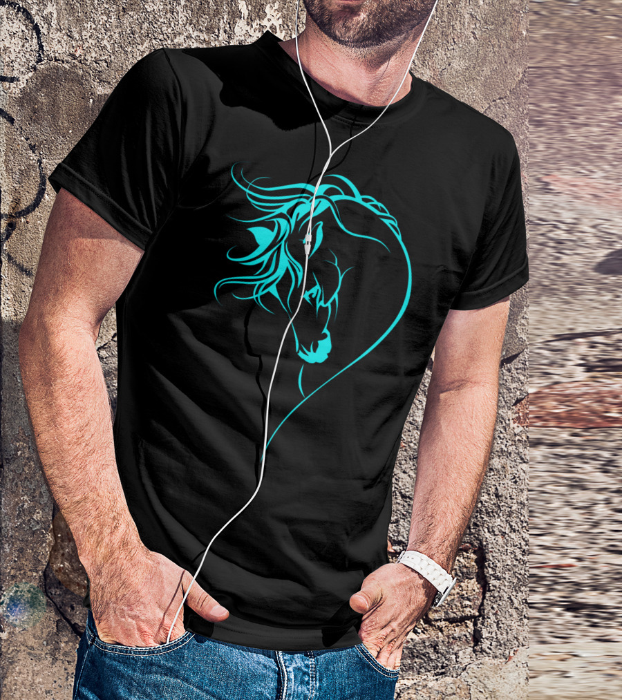 Glowing Horse Beautiful Horses Blue Neon T-Shirt