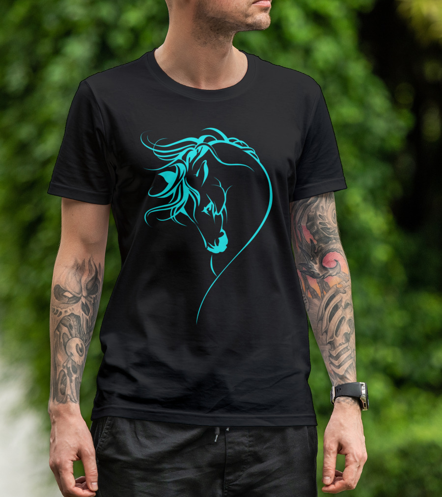 Glowing Horse Beautiful Horses Blue Neon T-Shirt