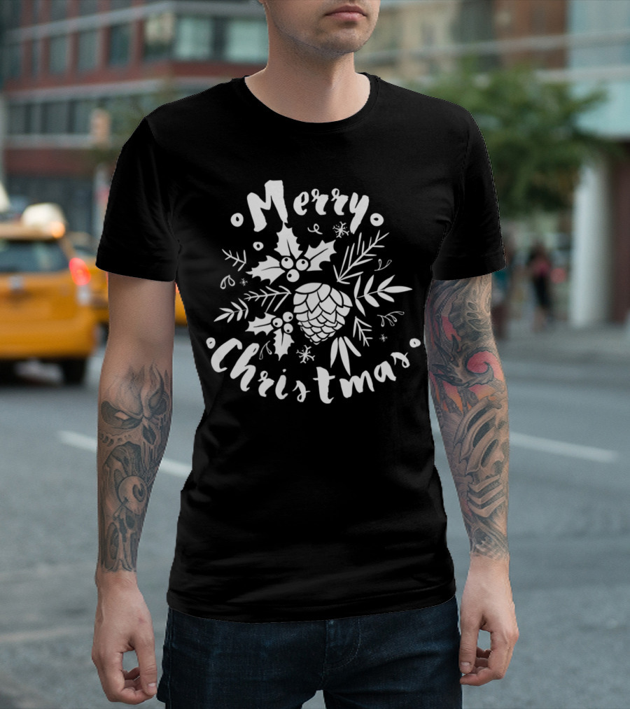 Merry Christmas Holly And Pinecone Classic Simple Merry T-Shirt