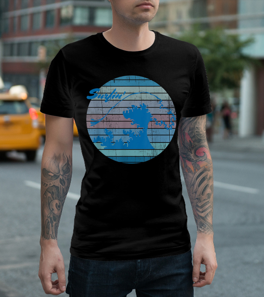 Surfin' Classic Surfing Waves Ocean Stripes T-Shirt