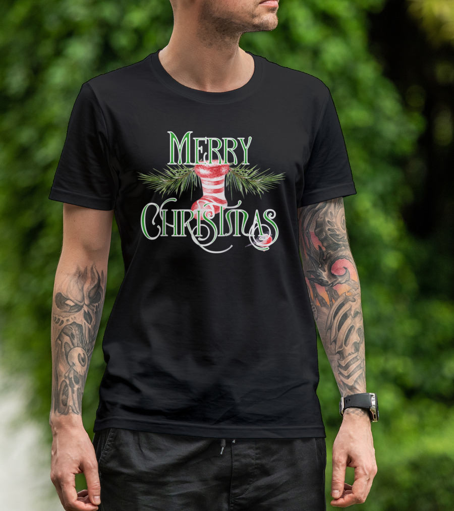 Merry Christmas Classic Wreath Stocking T-Shirt