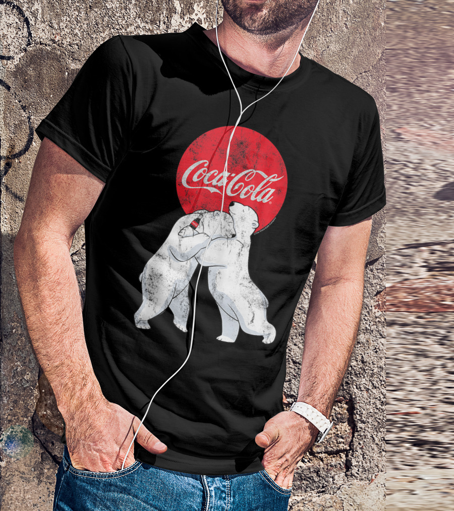Coca-Cola Christmas Polar Bears Classic Hugging Logo Vintage 3Z T-Shirt