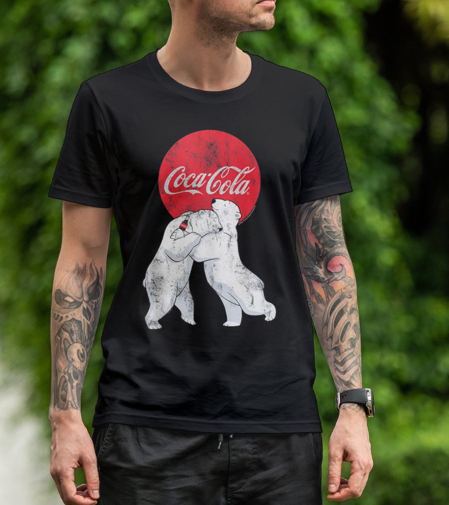 Coca-Cola Christmas Polar Bears Classic Hugging Logo Vintage 3Z T-Shirt