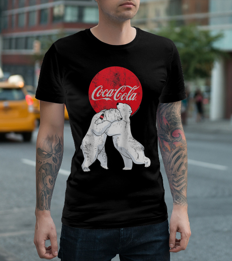 Coca-Cola Christmas Polar Bears Hugging with Red Circle Classic BL T-Shirt