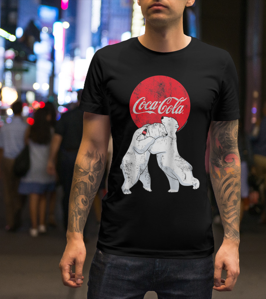Coca-Cola Christmas Polar Bears Hugging With Red Circle Classic BL T-Shirt