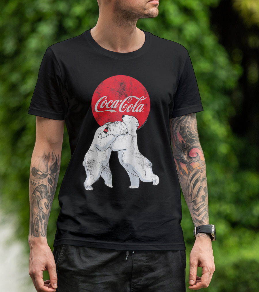 Coca-Cola Christmas Polar Bears Hugging With Red Circle Classic BL T-Shirt