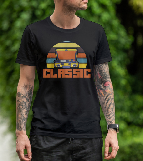 Classic Cool Turntable Vinyl Music Lifestyle Retro Strip T-Shirt