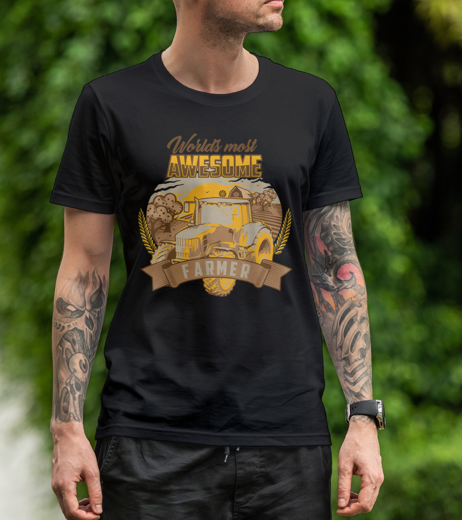 World's Most Awesome Farmer Tractor Wheat Field Scene T-Shirt