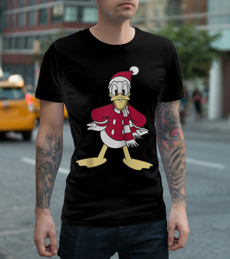Disney Donald Duck Christmas Classic Portrait Santa Suit and Scarf T-Shirt