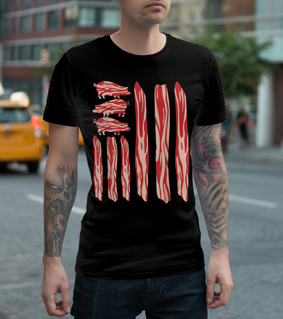 Funny Vintage Bacon Flag With Pig T-Shirt