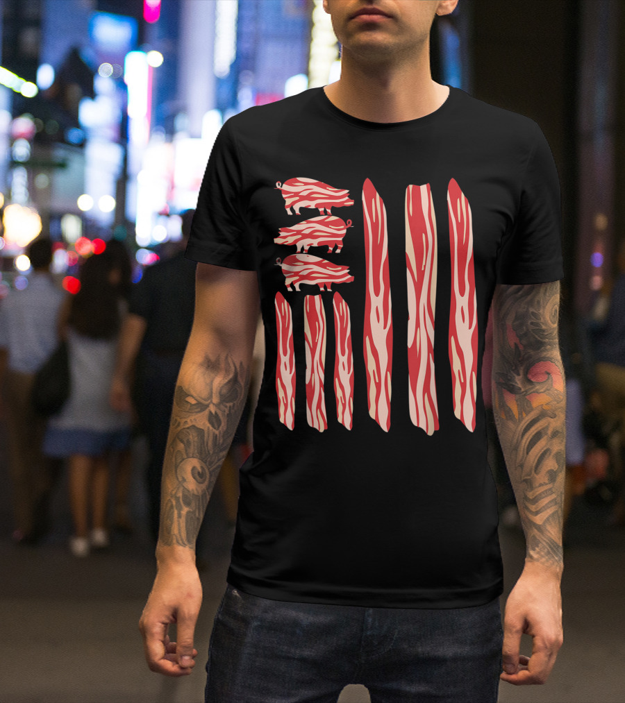 Funny Vintage Bacon Flag With Pig T-Shirt