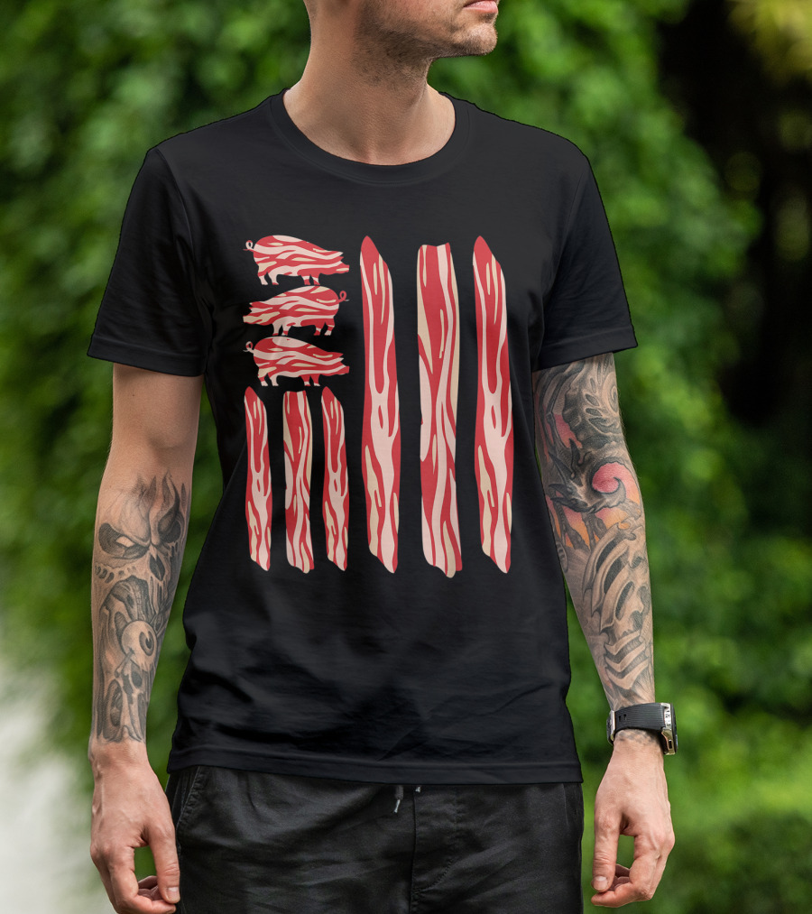 Funny Vintage Bacon Flag With Pig T-Shirt