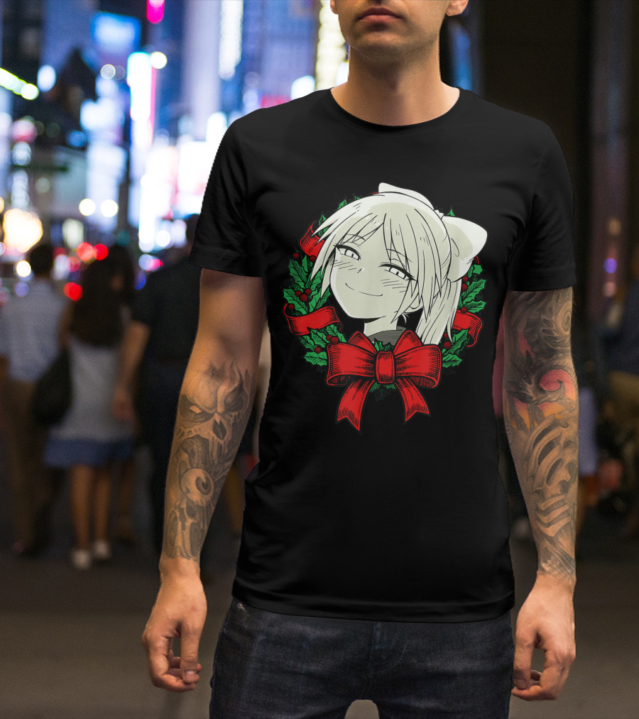 Manga Merry Christmas Wreath Funny Classic Happy College T-Shirt