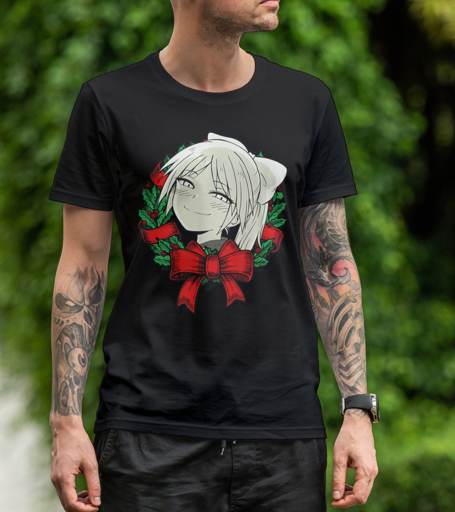Manga Merry Christmas Wreath Funny Classic Happy College T-Shirt