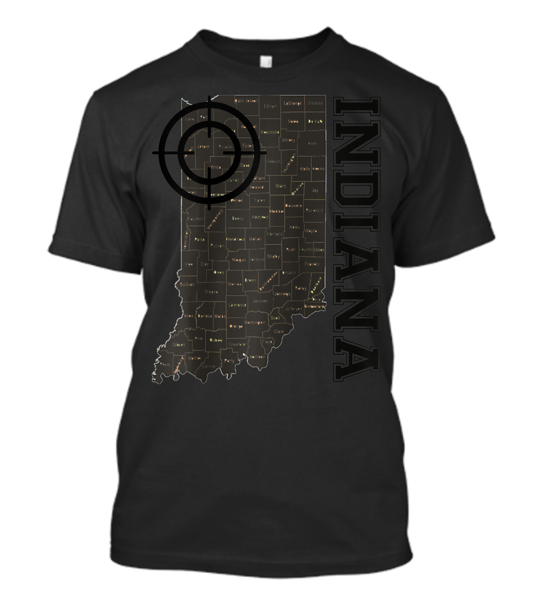 Indiana Map County Outline Vintage Classic Black EJ Maze T-Shirt