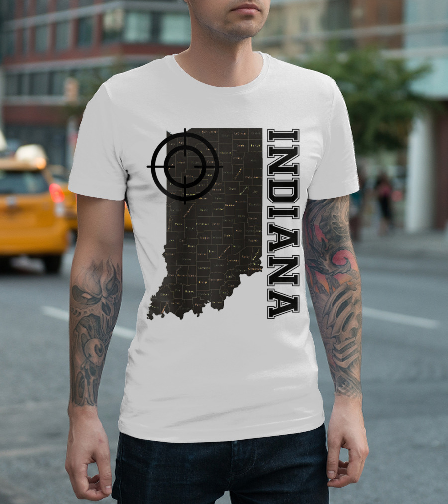 Indiana Map County Outline Vintage Classic Black EJ Maze T-Shirt