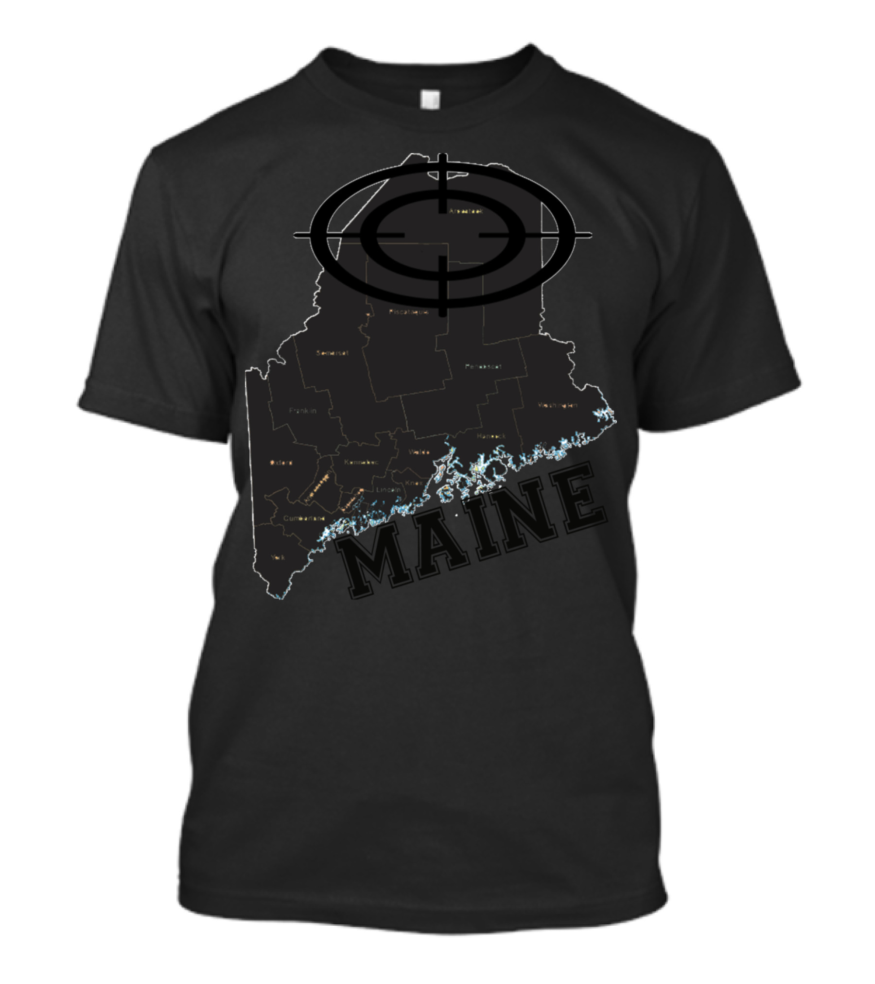 Maine Maps Classic Vintage Fun Target Overlay T-Shirt