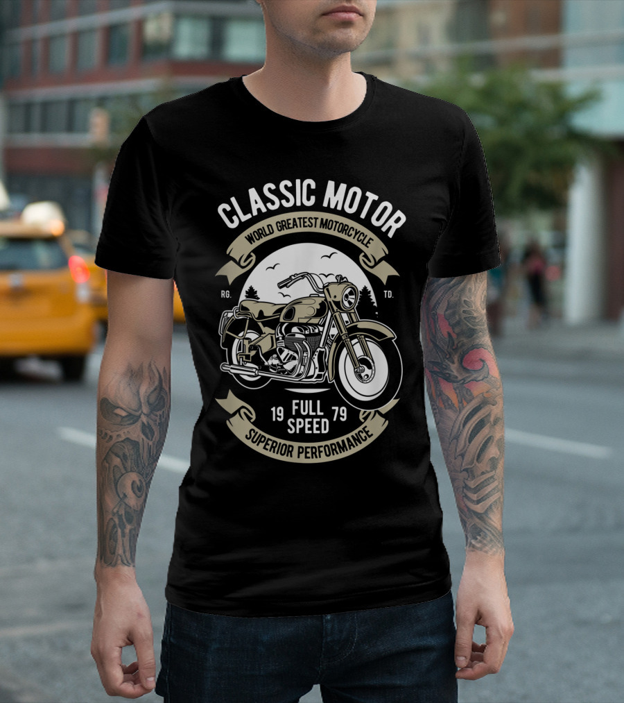 CLASSIC MOTOR WORLD GREATEST MOTORCYCLE FULL SPEED 1979 SUPERIOR PERFORMANCE MEN'S BIKER MOTORCYCLE BIKE T-Shirt