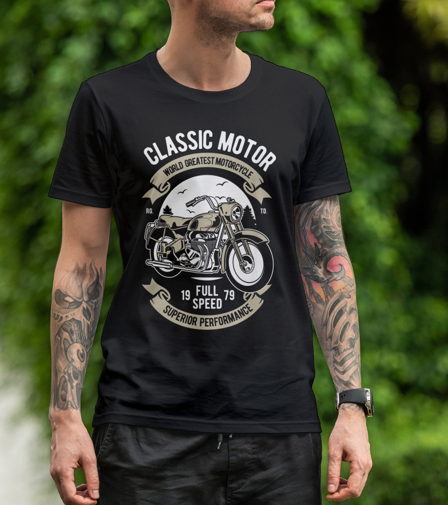 CLASSIC MOTOR WORLD GREATEST MOTORCYCLE FULL SPEED 1979 SUPERIOR PERFORMANCE MEN'S BIKER MOTORCYCLE BIKE T-Shirt