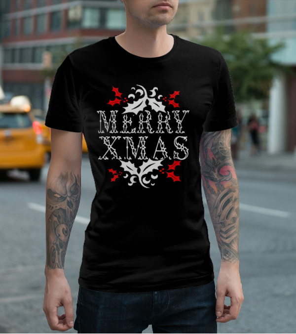 Merry Xmas Holly Leaf Festive T-Shirt