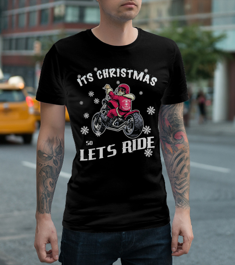 Christmas Motorcycle Let's Ride Classic Biker Snowflakes T-Shirt