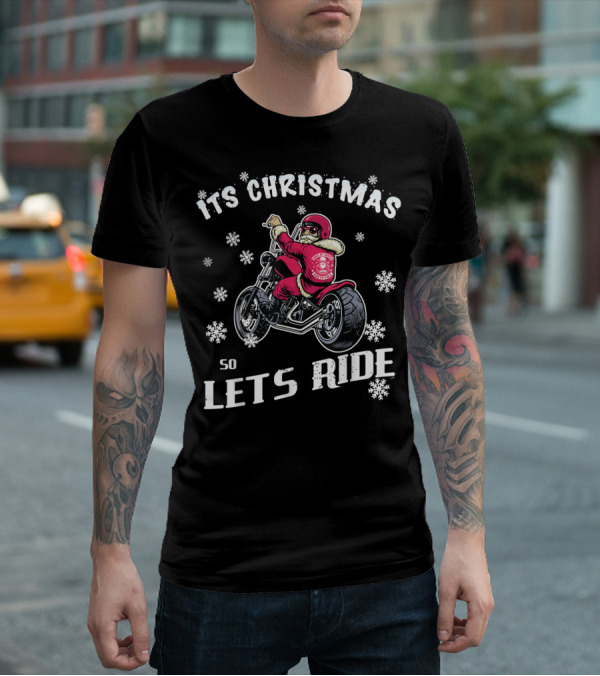 Christmas Motorcycle Let's Ride Classic Biker Snowflakes T-Shirt