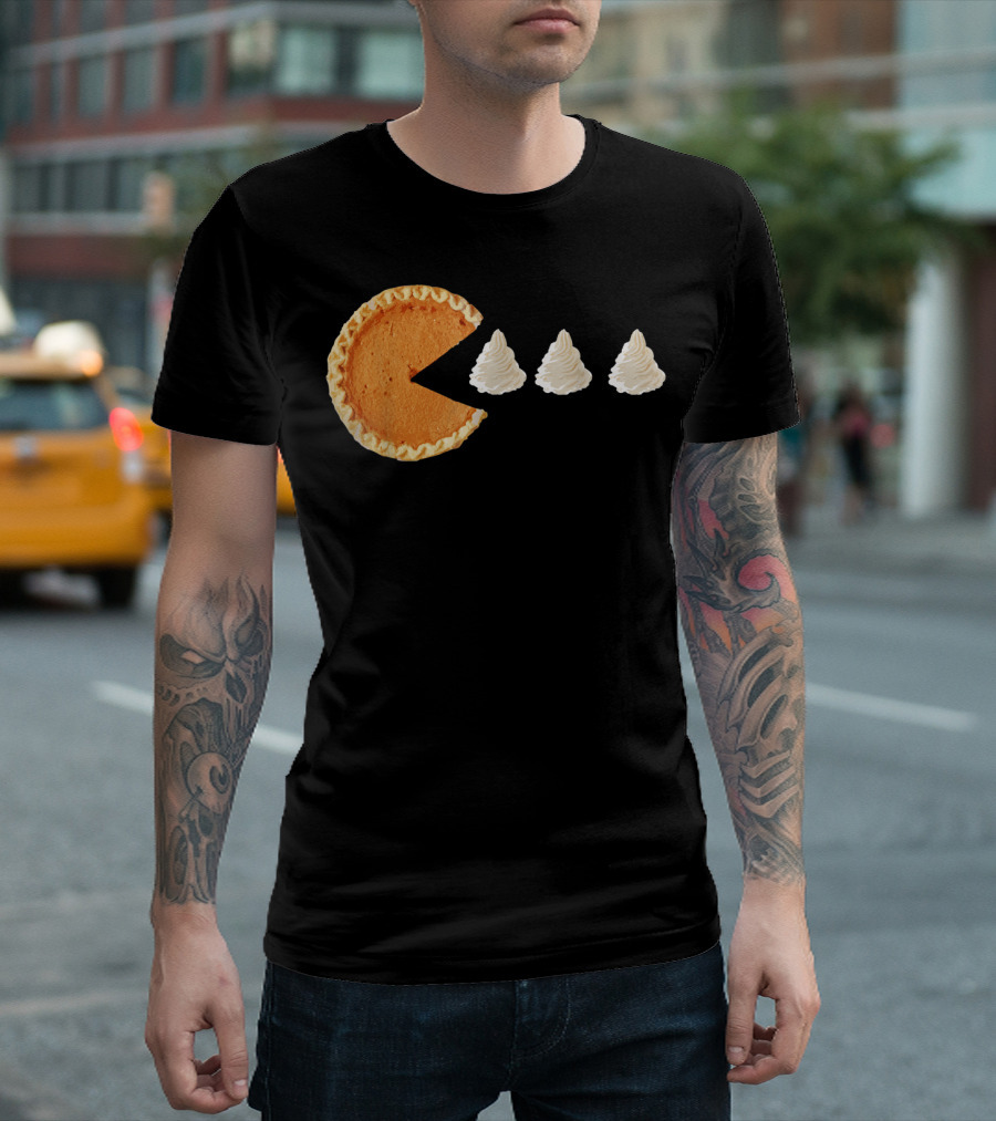 Pumpkin Piece Thanksgiving Day Video Game Pie Whipped Cream Chase T-Shirt