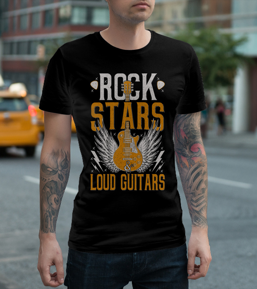 Rock Stars And Loud Guitars Vintage Classic Wings Electric Guitar T-Shirt