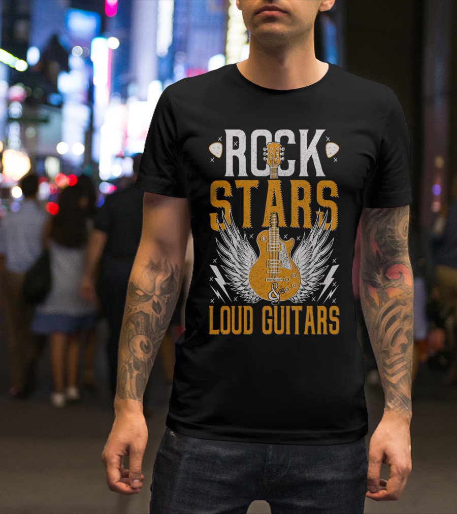 Rock Stars And Loud Guitars Vintage Classic Wings Electric Guitar T-Shirt