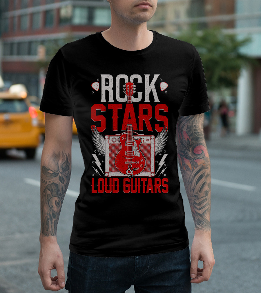 Rock Stars Loud Guitars Vintage Amplifier And Wings T-Shirt