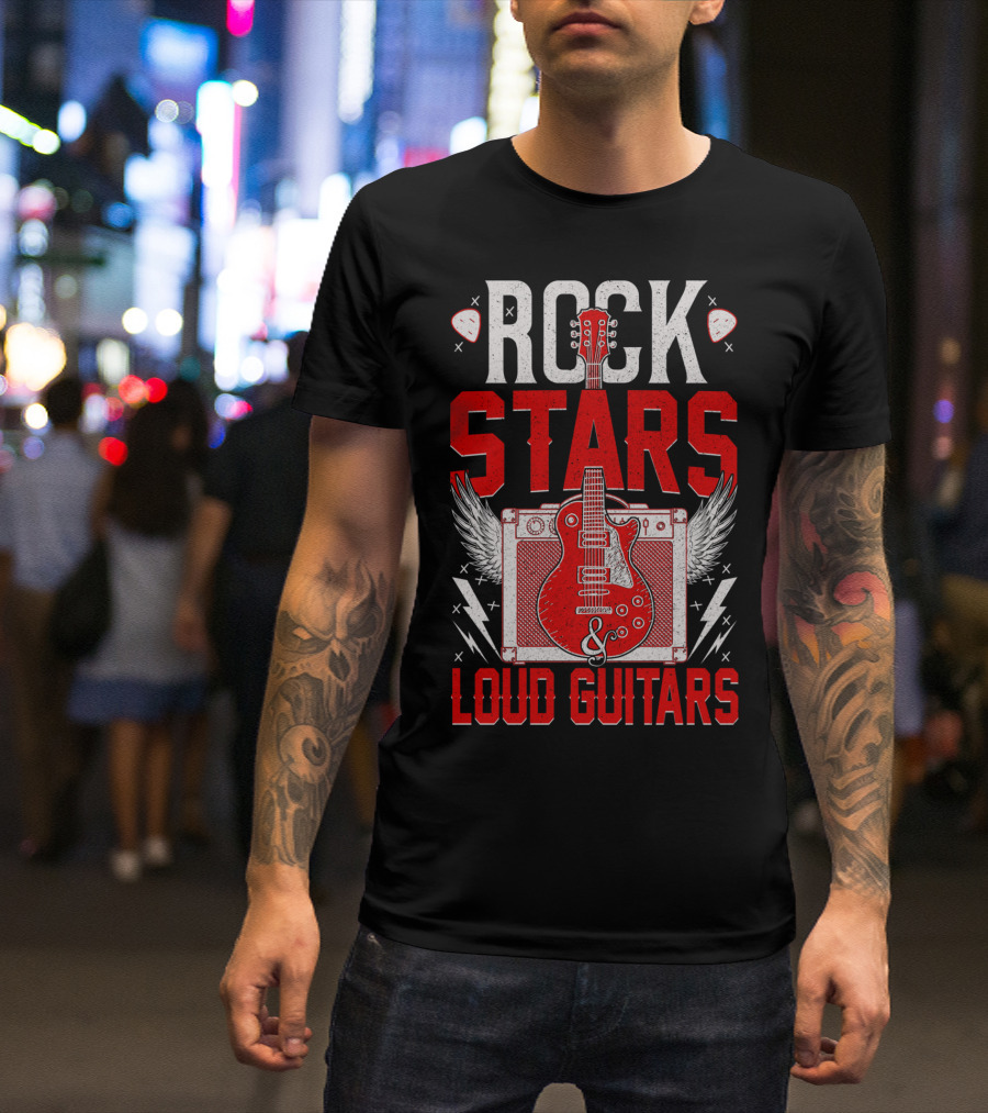 Rock Stars Loud Guitars Vintage Amplifier And Wings T-Shirt