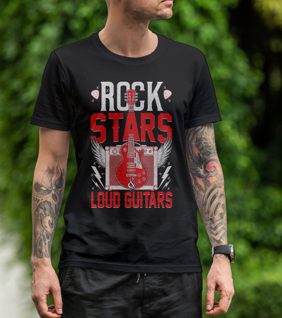 Rock Stars Loud Guitars Vintage Amplifier And Wings T-Shirt