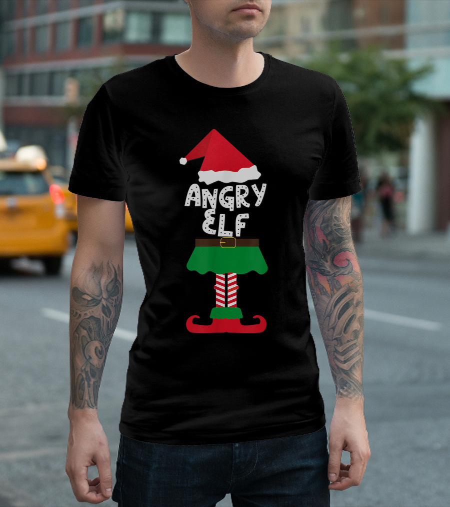 Angry Elf Santa Hat and Costume Family Matching Kids Holiday T-Shirt
