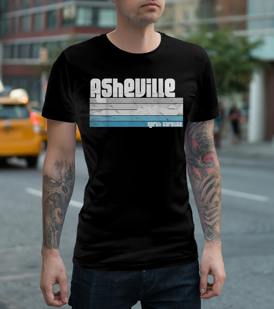 Asheville North Carolina Blue Ridge Mountains Retro Stripes T-Shirt