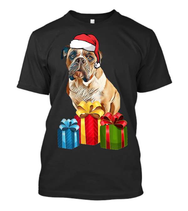 Bulldog With Santa Hat And Holiday Gifts T-Shirt