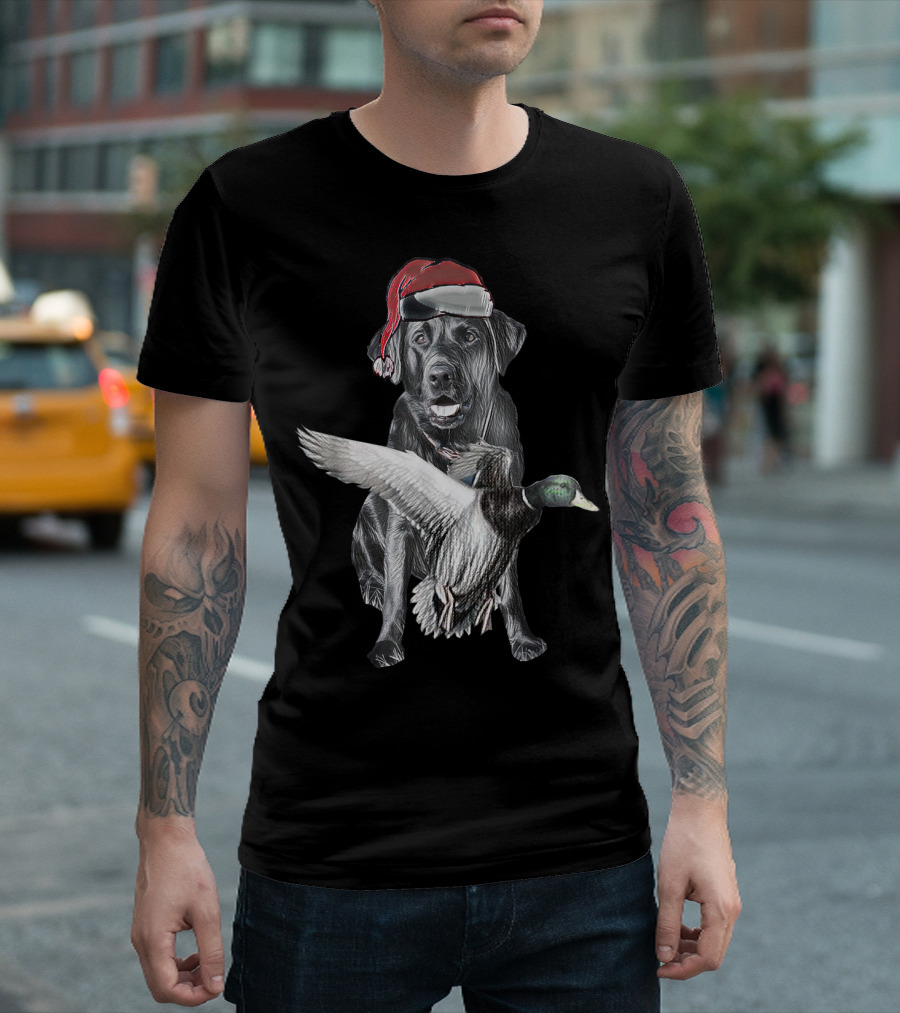 At's Miya Christmas Dog with Santa Hat and Flying Duck T-Shirt