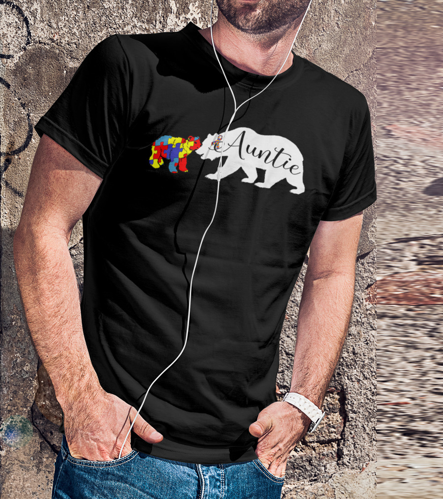 Auntie Bear Autism Awareness Aunt Puzzle Pattern Bears T-Shirt