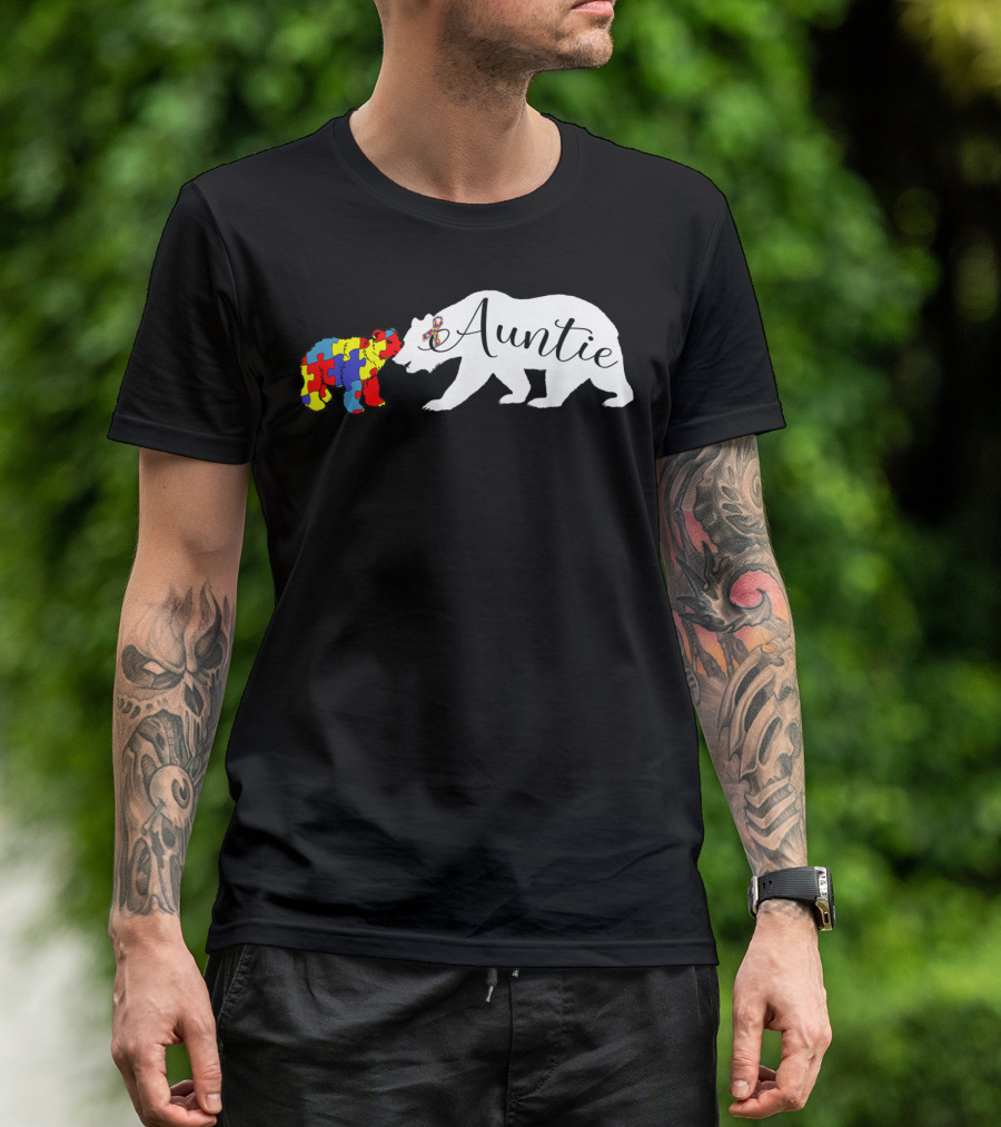 Auntie Bear Autism Awareness Aunt Puzzle Pattern Bears T-Shirt
