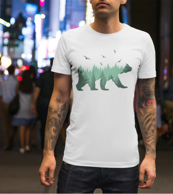 Bear Forest Silhouette With Trees And Eagles In The Woods T-Shirt
