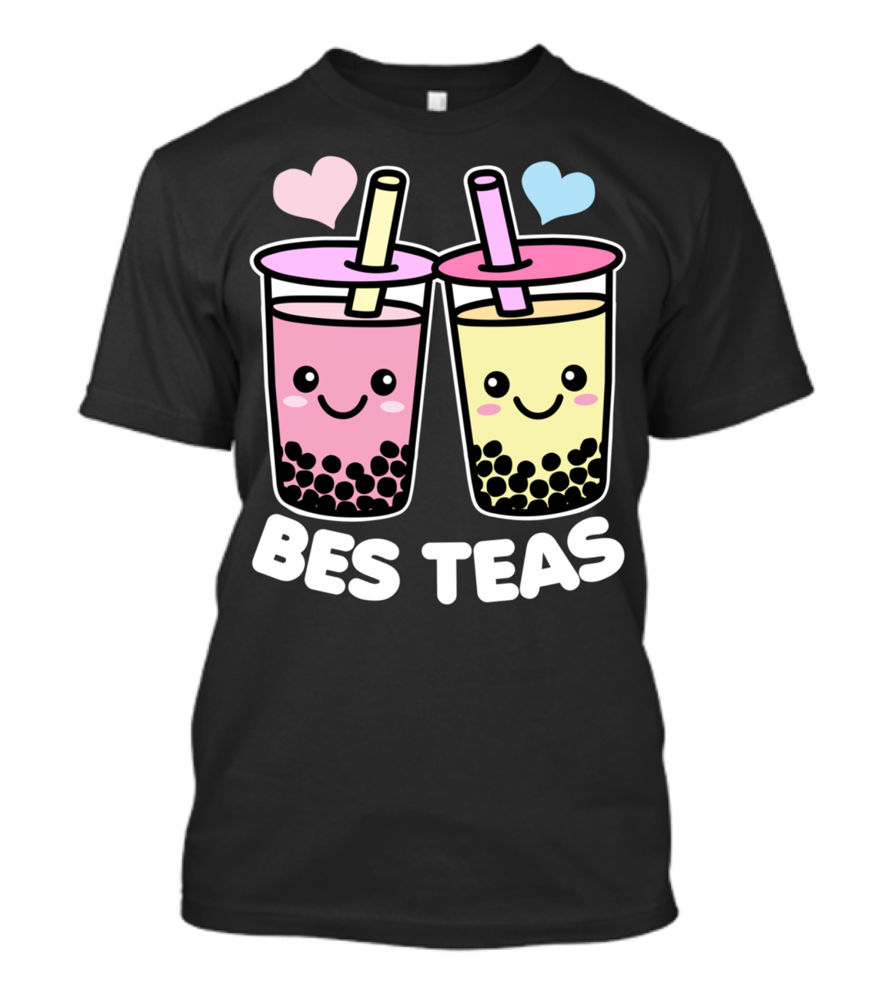 Bes Teas Cute Kawaii Boba Drinks Pink Yellow Hearts T-Shirt